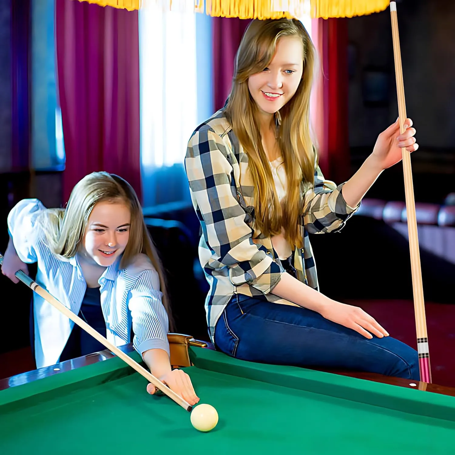 Pool Cues 58 inch Pool Cue Stick with 13mm Fiber Leather tip 20oz 4-Colors for Beginner, Commercial and Home Entertainment