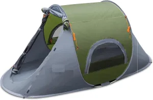 Pop-Up Camping Tent, Instant Setup, 2-Person, Waterproof, Grey and Green