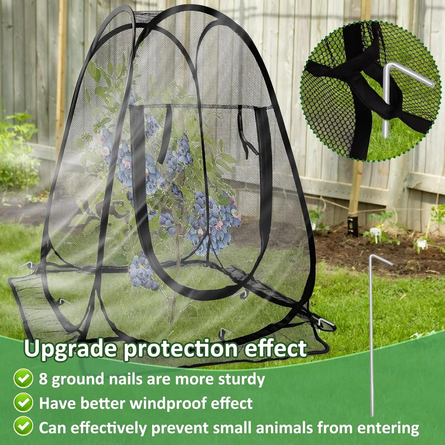 Pop Up Mesh Plant Protectors from Animals,Large Plant Netting Guard Cover with 8 Stake Crop Cage Fine Mesh Plant Tents for Protect Flower Tomato Vegetable from Deer Cat Bird Squirrel, 28x28x34 in