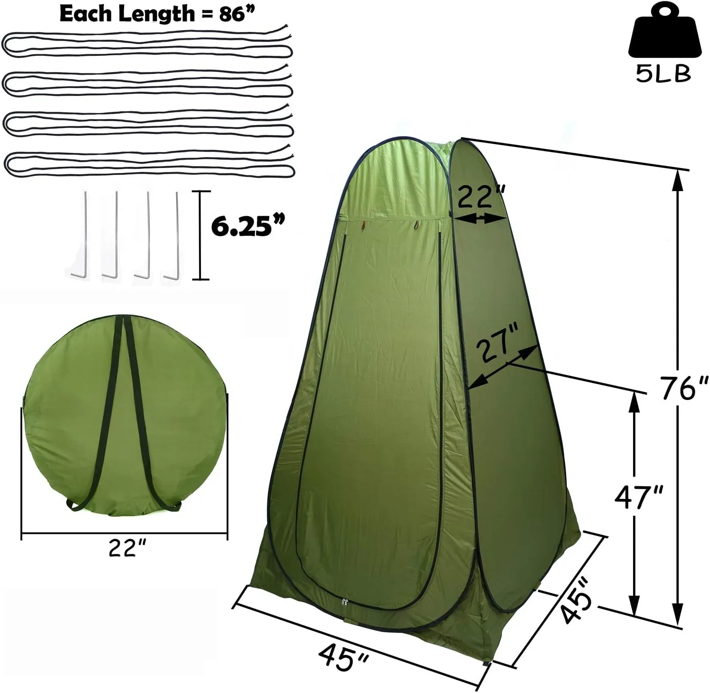 Pop Up Privacy Tent, Green Camping Shower Tent, Outdoor Changing Tent, Portable Bathroom Toilet Tent Privacy Tent with Portable Bag for Camping, Beach, Hiking, Travelling