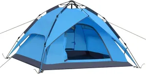 Pop Up Tent Family Camping Tent 3-4 Person Tent Portable Instant Tent Profession Automatic Tent Waterproof Windproof Sun Shelters for Outddor Camping Hiking Mountaineering,Blue