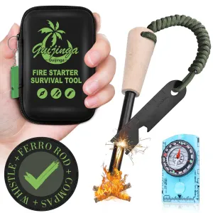 Portable Fire Starter with Compass and Whistle