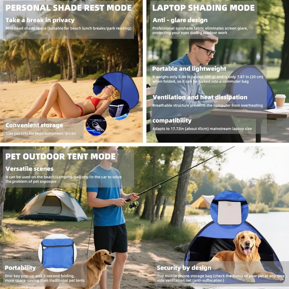 Portable Mini Beach Tent Instant, Pop Up Canopy for Pets, Cat and Dog Outdoor Waterproof Tent House,Laptops & Outdoor Shade (Red)