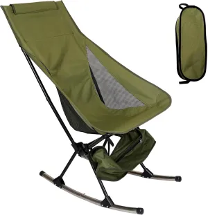 Portable Rocking Camp Chair - Heavy Duty 198LBS Capacity Folding Chair w/Detachable Rockers & Carry Bag for Camping, Beach, Fishing (Green)
