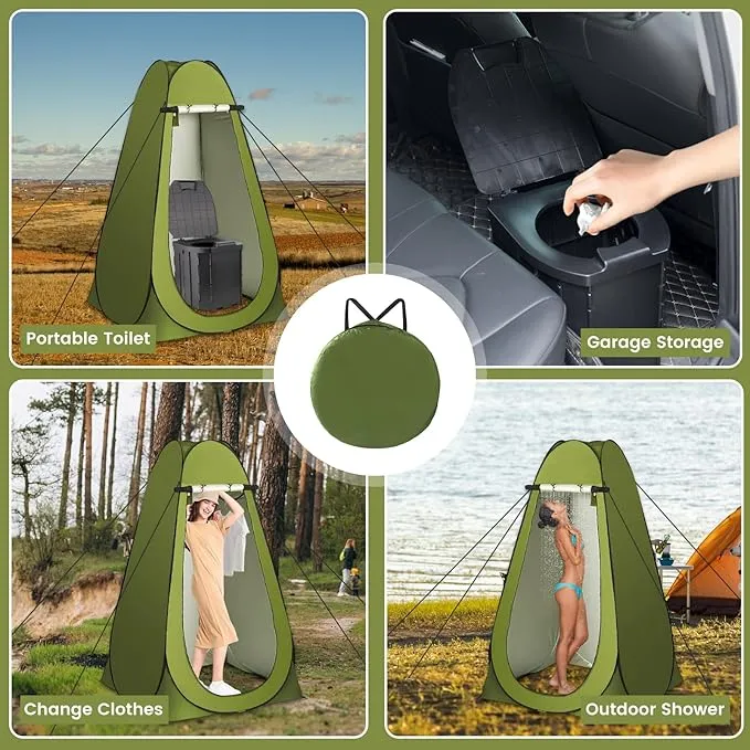 Portable Toilet and Privacy Tent for Adults, Pop Up Privacy Tent Outdoor X Large Camping Folding Toilet,1 Roll Toilet Bags, 10 Pack Liquid Waste Gel,Pop-up Tent for Toilet, Travel, Changing