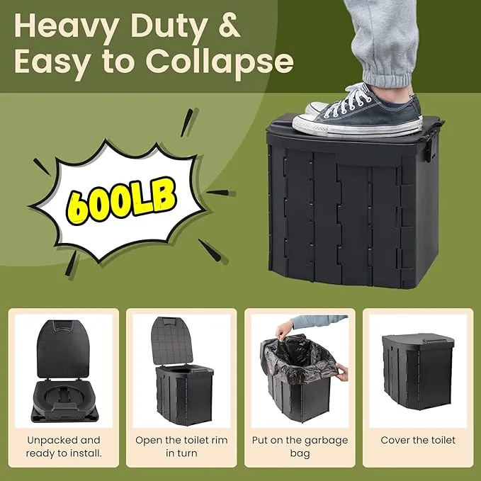 Portable Toilet and Privacy Tent for Adults, Pop Up Privacy Tent Outdoor X Large Camping Folding Toilet,1 Roll Toilet Bags, 10 Pack Liquid Waste Gel,Pop-up Tent for Toilet, Travel, Changing