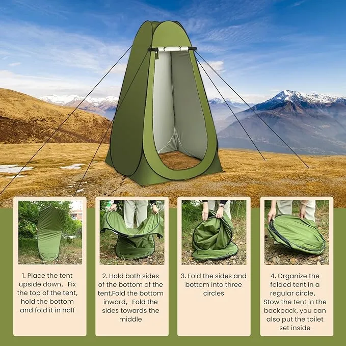 Portable Toilet and Privacy Tent for Adults, Pop Up Privacy Tent Outdoor X Large Camping Folding Toilet,1 Roll Toilet Bags, 10 Pack Liquid Waste Gel,Pop-up Tent for Toilet, Travel, Changing