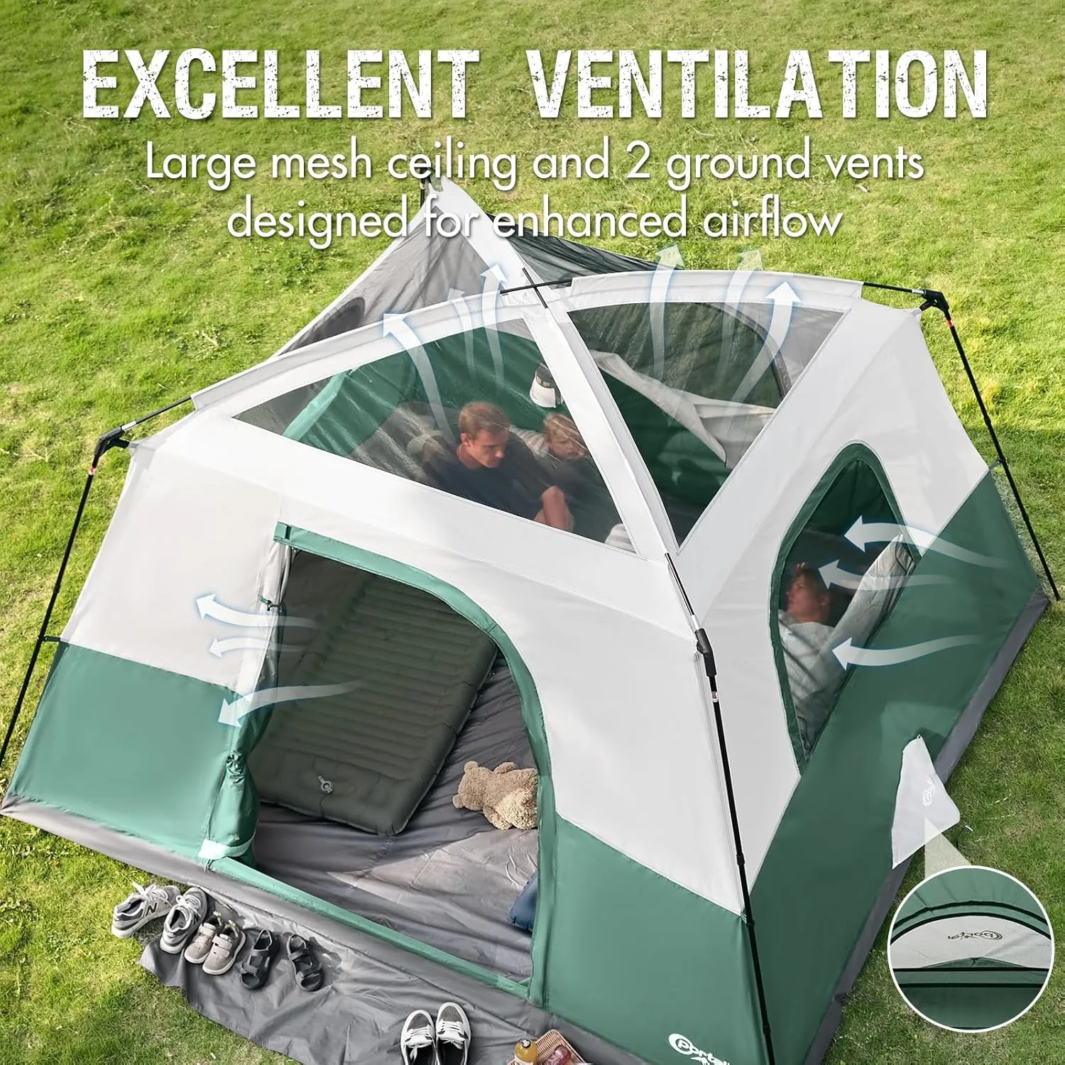 PORTAL 6 | 8 | 10 Person Family Camping Tent with Porch, Big Family Camping Tent with Tall Height, Good Ventilation, Water Resitant Large Tent for Outdoor Camping, Backyard