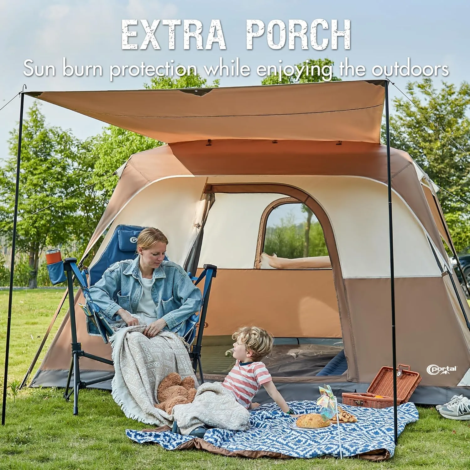PORTAL 6 | 8 | 10 Person Family Camping Tent with Porch, Big Family Camping Tent with Tall Height, Good Ventilation, Water Resitant Large Tent for Outdoor Camping, Backyard