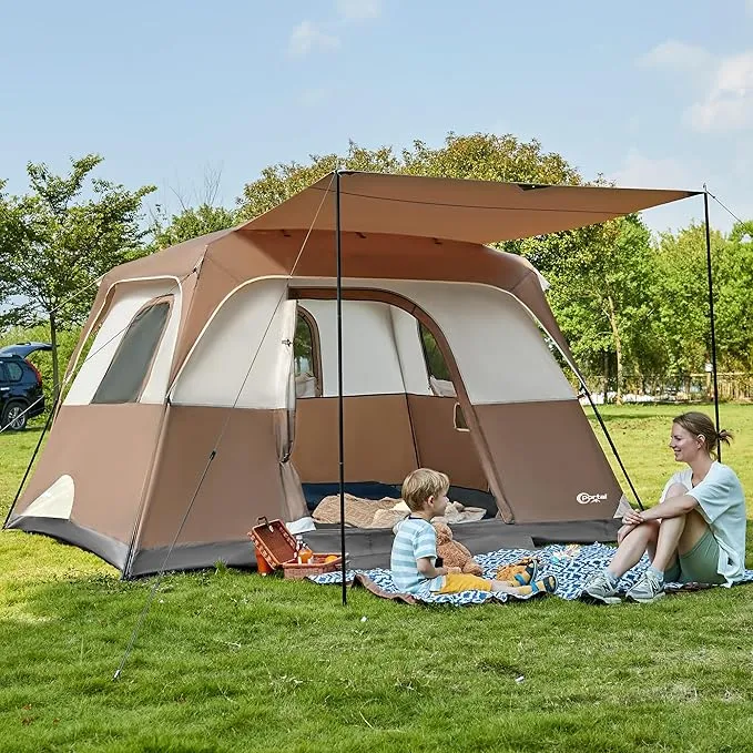 PORTAL 6 Person Camping Tent with Porch, Family Cabin Tent with Spacious Space, Water Resistant, Excellent Ventilation for Camping Outdoor Party Gathering