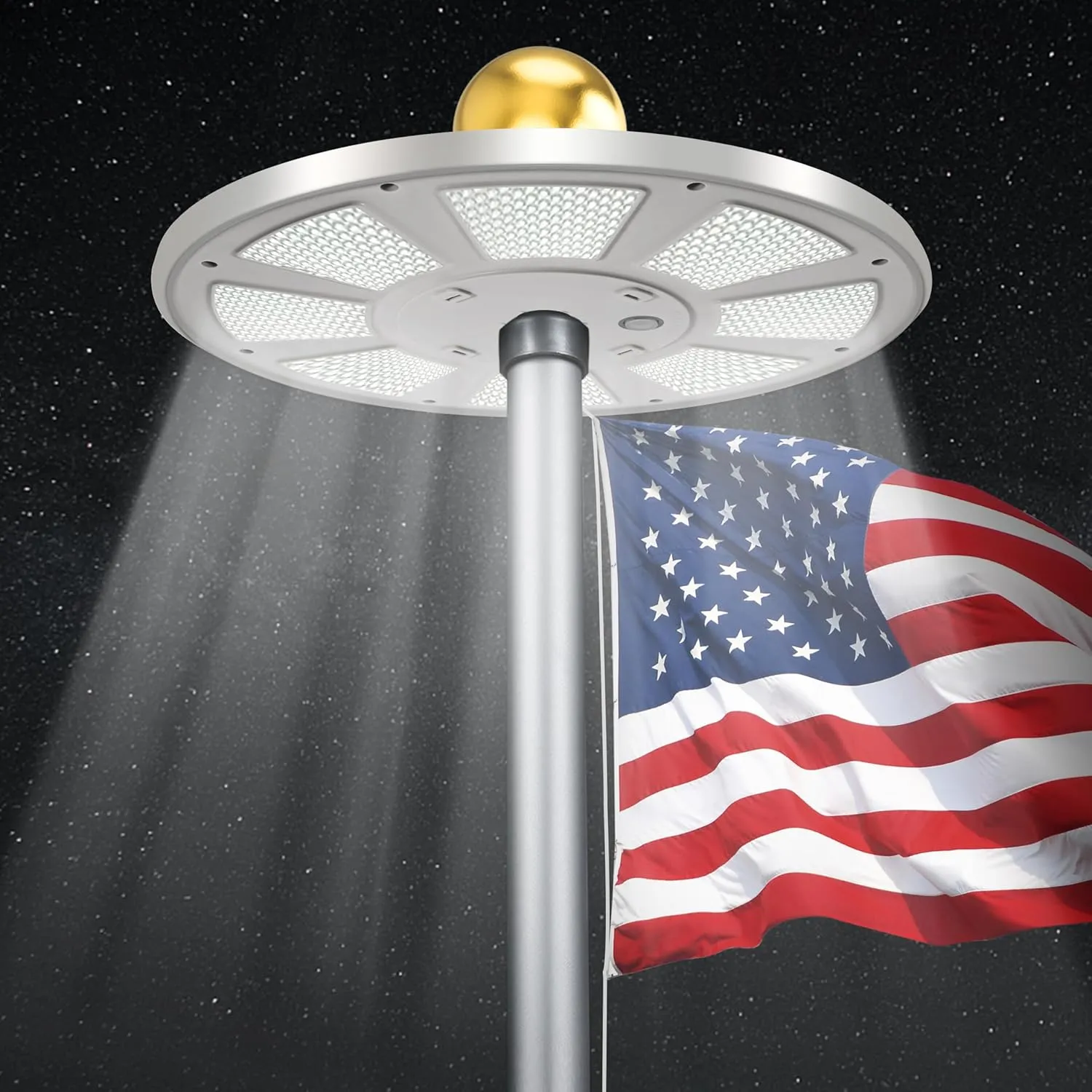 PPQ Premium Ivory Flag Light - Solar Powered, 136 LED, 10000h Lifespan for 15-25 Ft Poles, Waterproof, Auto On/Off Dusk to Dawn
