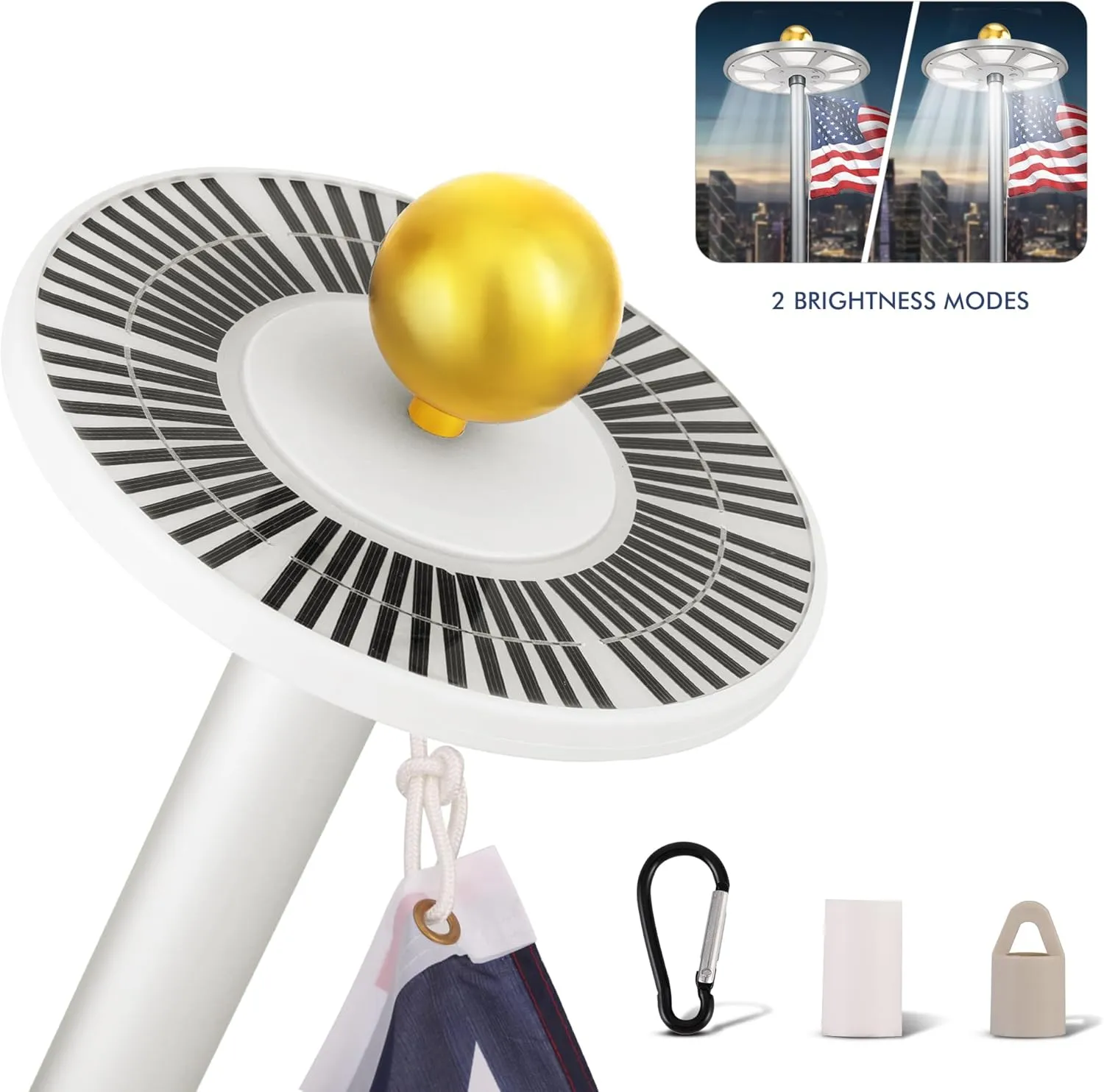 PPQ Premium Ivory Flag Light - Solar Powered, 136 LED, 10000h Lifespan for 15-25 Ft Poles, Waterproof, Auto On/Off Dusk to Dawn