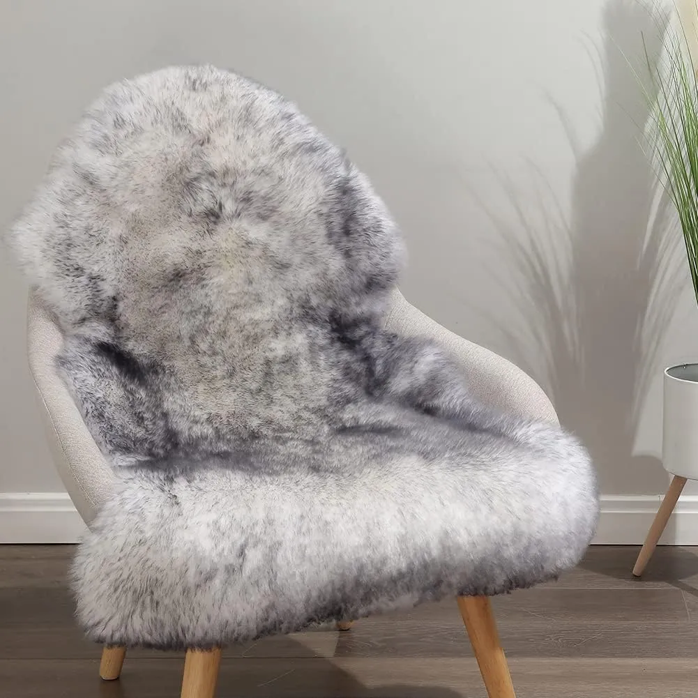 Premium Genuine Fur Sheepskin Rug Real Australia Sheepskin Natural Luxury Fluffy Lambskin Fur Area Rug Seat Covers for Kids Bedroom Sofa Chair Cover (Gray Tip, Single Pelt/2ft x 3ft)
