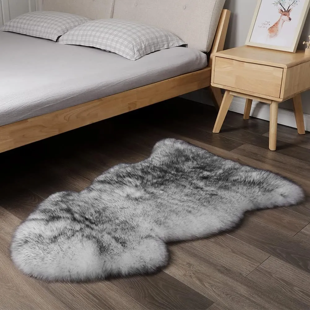 Premium Genuine Fur Sheepskin Rug Real Australia Sheepskin Natural Luxury Fluffy Lambskin Fur Area Rug Seat Covers for Kids Bedroom Sofa Chair Cover (Gray Tip, Single Pelt/2ft x 3ft)