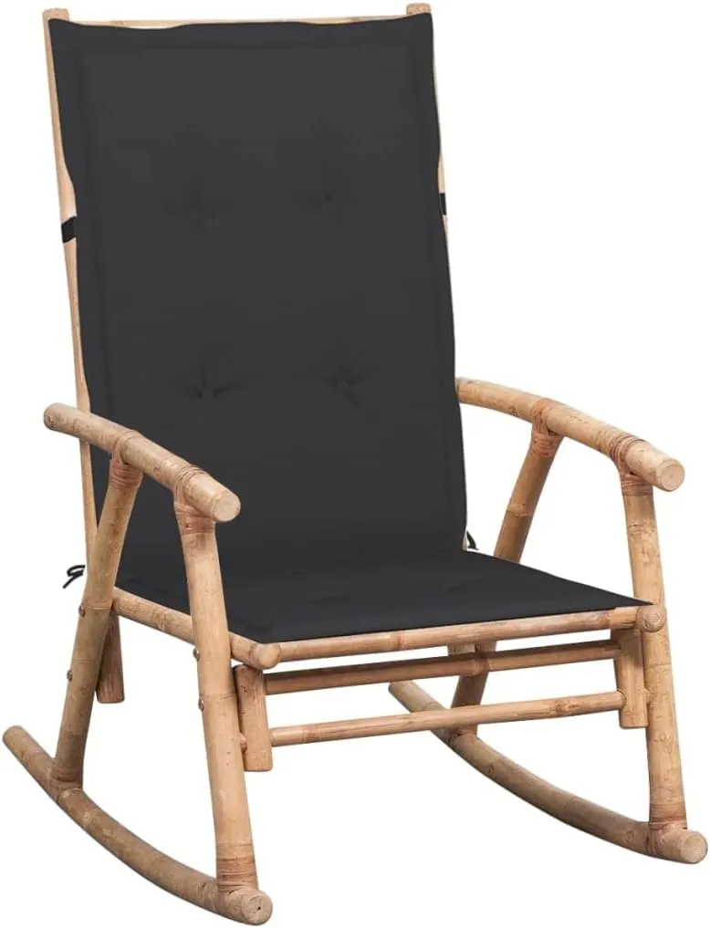 Premium Solid Bamboo Rocking Chair with Comfortable Anthracite Cushion for Outdoor Patio Garden Indoor Lounge Use Includes Extra Cushion Durable and Easy to Clean Furniture