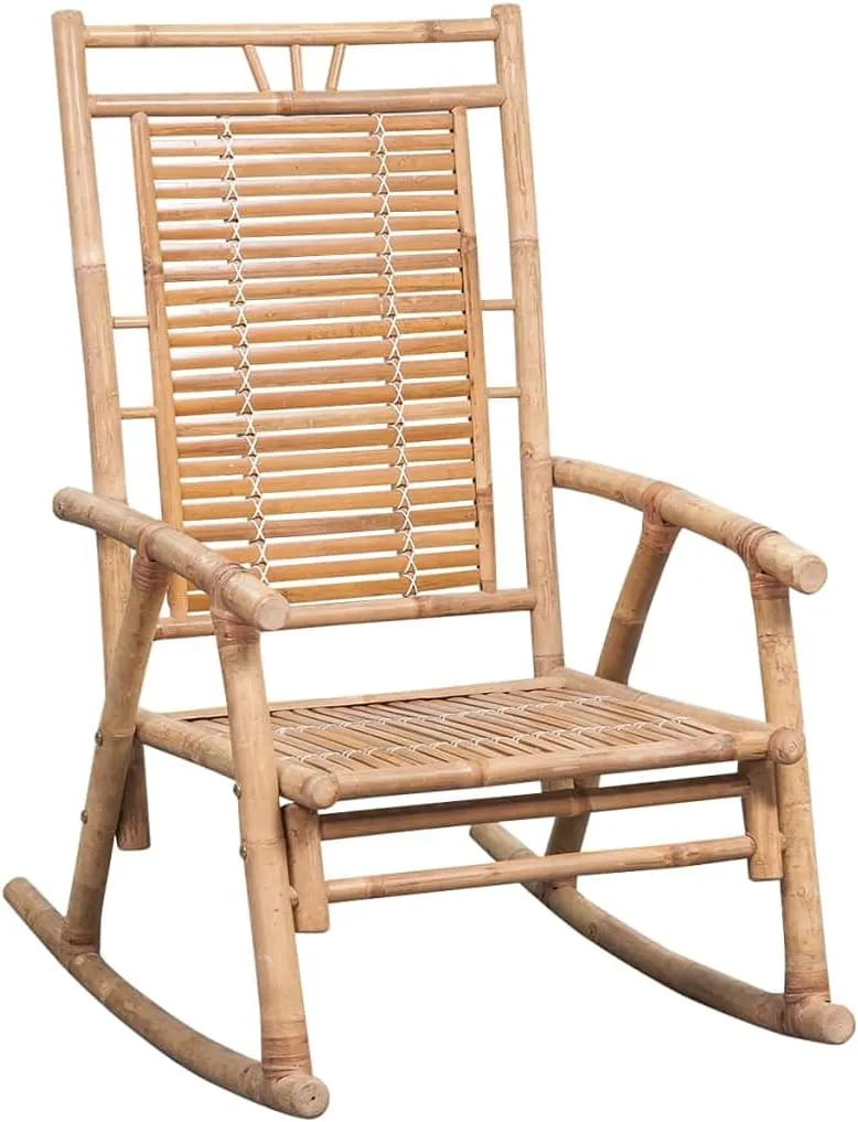 Premium Solid Bamboo Rocking Chair with Comfortable Anthracite Cushion for Outdoor Patio Garden Indoor Lounge Use Includes Extra Cushion Durable and Easy to Clean Furniture