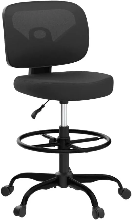 Primy Tall Drafting Desk Chair - Armless, Adjustable Height, Mesh Back, Rolling, Standing Desk Chair for Art Room, Office or Home (Black)