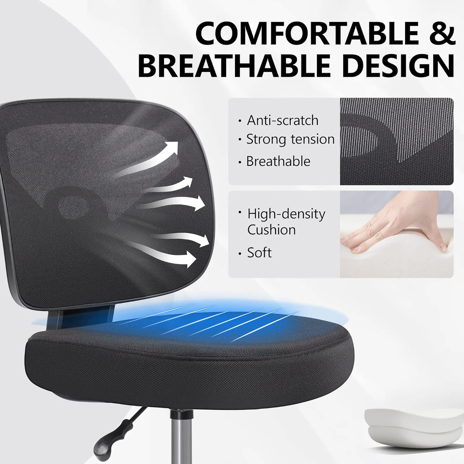 Primy Tall Drafting Desk Chair - Armless, Adjustable Height, Mesh Back, Rolling, Standing Desk Chair for Art Room, Office or Home (Black)