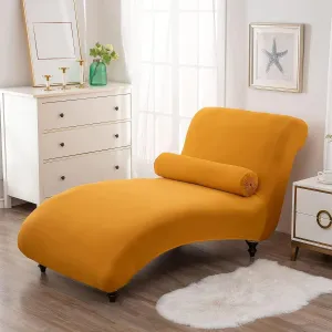 Printed Armless Chaise Lounge Indoor Slipcover Stretch Chair Covers for Living Room Bedroom Stretch Armless Lounge Chaise Slipcover, One Size,Yellow,2pc