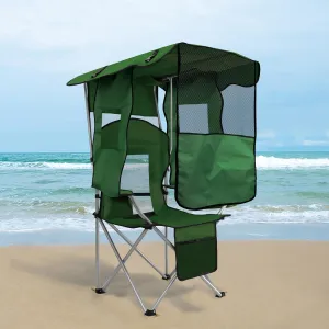 ptlsy Camping Chair with Adjustable Shade Canopy, Portable Folding Chair for Adults, Heavy Duty Outdoor Sports, Beach, Camping, Fishing - Phone & Cup Holder, Cooler Bag, Supports 330LBS