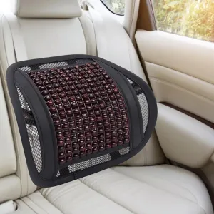 Queenbox 16x15.8in Wood Beads Car Lumbar Support, Breathable Mesh Back Support Seat Cushion for Office Chair, Black