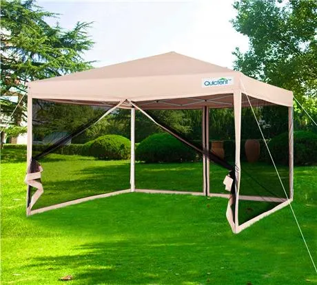 Quictent 10' x 10' Pop Up Canopy with Mesh Netting-Tan