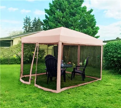 Quictent 10' x 10' Pop Up Canopy with Mesh Netting-Tan