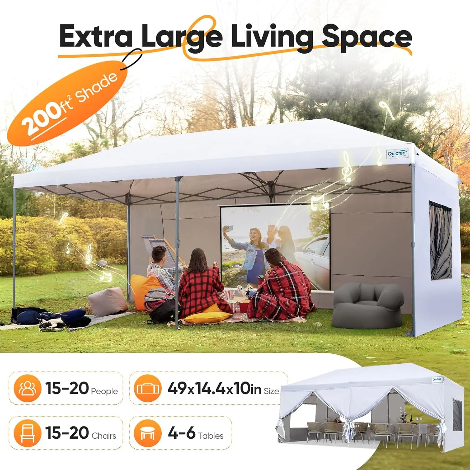 Quictent 10x20 ft Pop up Canopy with Sidewalls Easy up Canopy Tent Instant Shelter with Windows for Outdoor Event Party