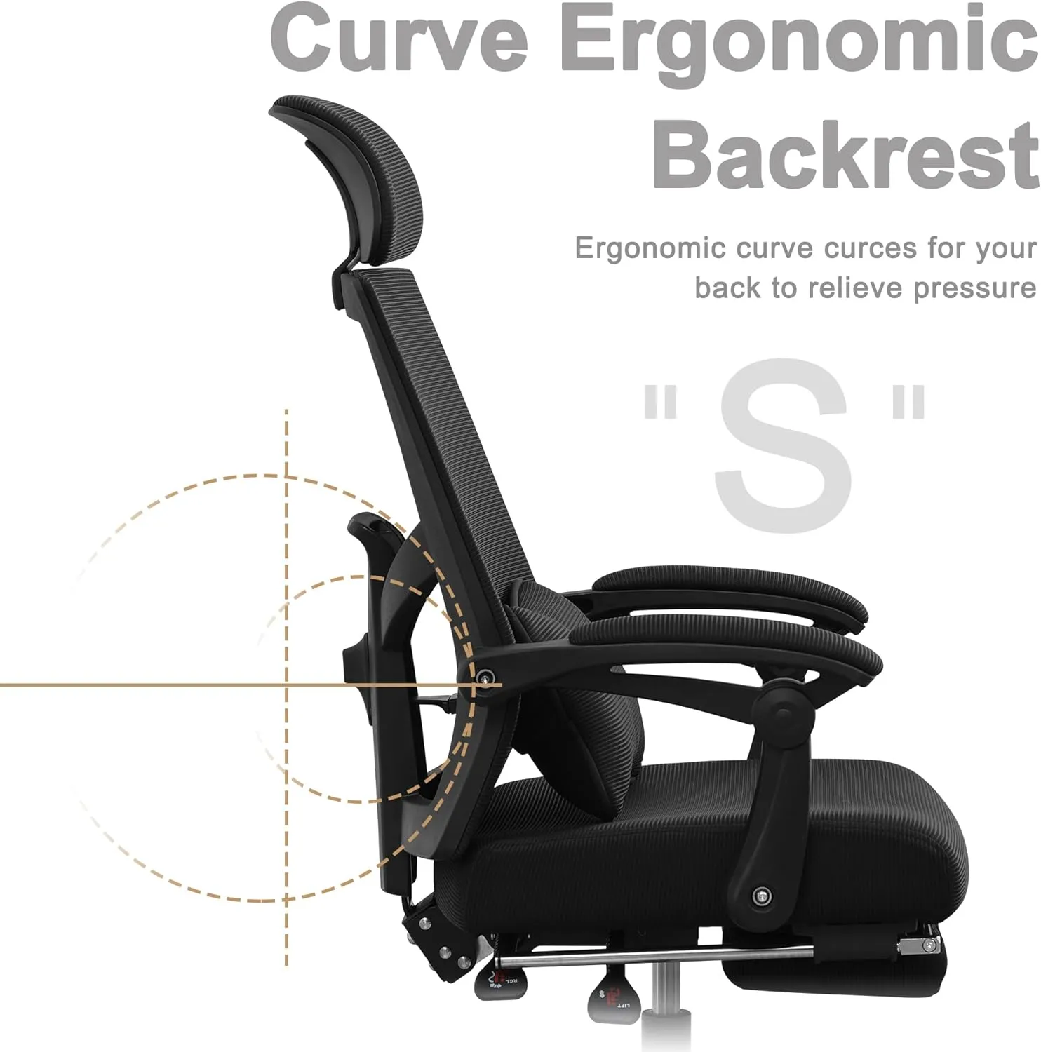 Qulomvs Ergonomic Office Chair with Footrest Home Office Desk Chair with Headrest and Backrest 90-135 Adjustable Mesh Computer Desk Chair with Wheels 360 Swivel Task Chair