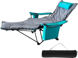 Reclining Camping Chair 4 Position with Foot Rest Comfortable for Adults 265Ibs Folding Lounger Mesh Beach Chair with Cooler Bag,Cotton Cushion and Cup Holder for Outdoor Patio