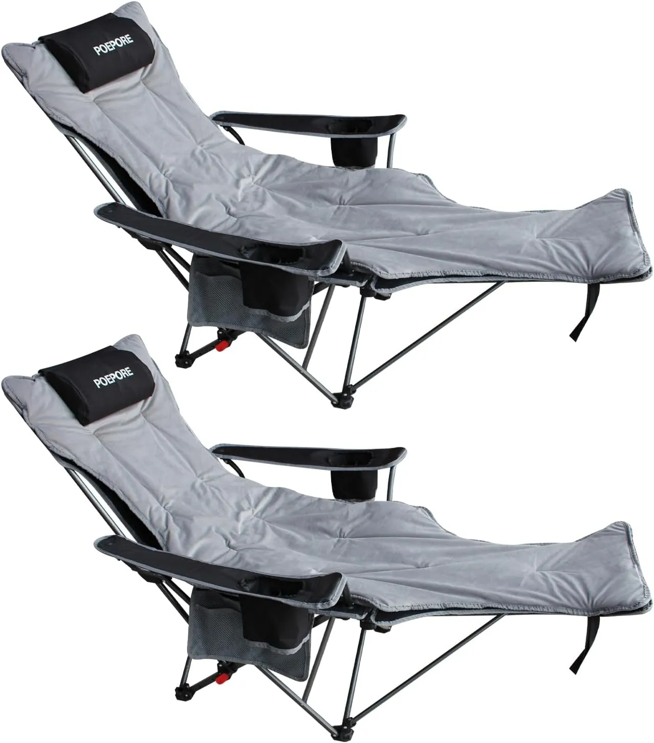 Reclining Camping Chair with Removable Footrest Lounge Chair with Headrest, Cotton Cushion, Portable Adjustable Folding Chairs