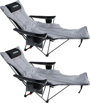 Reclining Camping Chair with Removable Footrest Lounge Chair with Headrest, Cotton Cushion, Portable Adjustable Folding Chairs