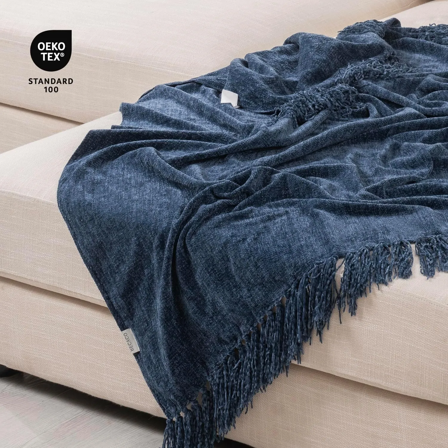 RECYCO Throw Blanket Soft Cozy Chenille Throw Blanket with Fringe Tassel for Couch Sofa Chair Bed Living Room Gift (Blue, 60" x 80")