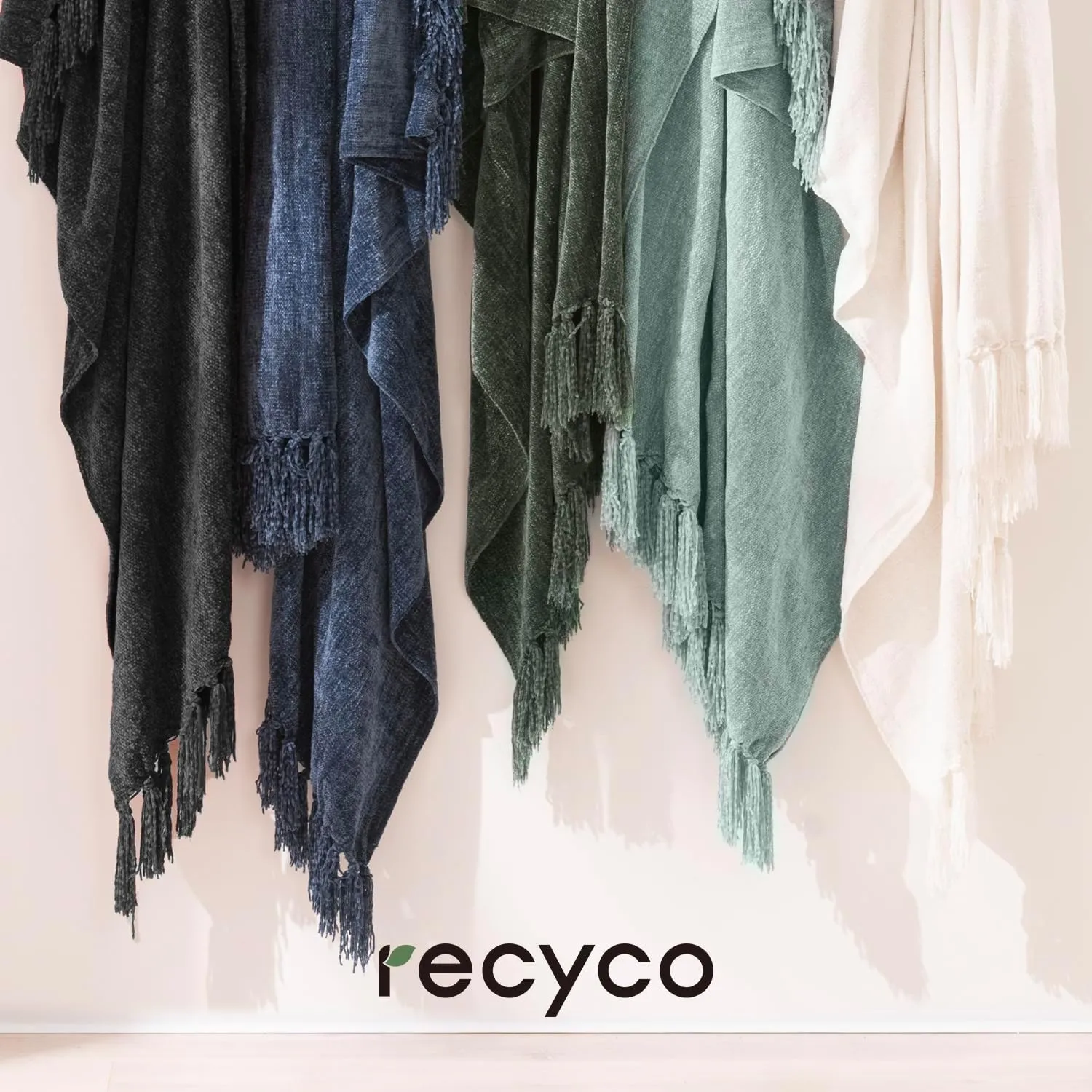 RECYCO Throw Blanket Soft Cozy Chenille Throw Blanket with Fringe Tassel for Couch Sofa Chair Bed Living Room Gift (Blue, 60" x 80")