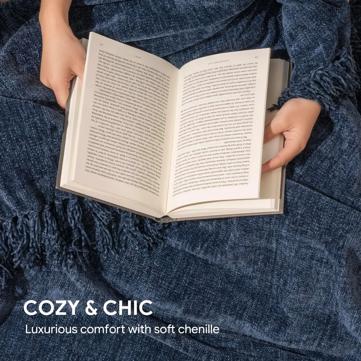 RECYCO Throw Blanket Soft Cozy Chenille Throw Blanket with Fringe Tassel for Couch Sofa Chair Bed Living Room Gift (Blue, 60" x 80")