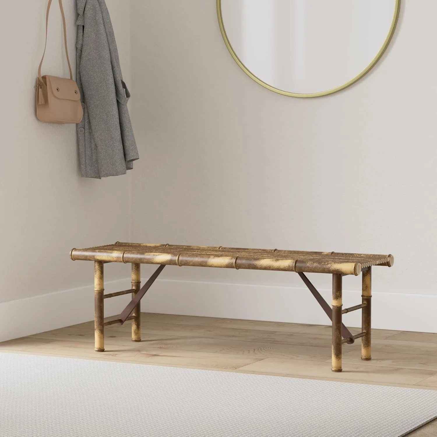 Red Lantern Japanese Bamboo Folding Bench - Dark Brown