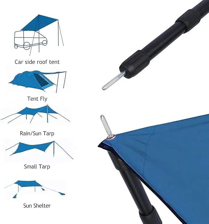 REDCAMP Aluminum Adjustable Camping Tarp Poles, Set of 2, 36in to 90in Telescoping Lightweight waterproof Tent Poles for Shelter, Hammock Rain Fly, Awning, Black