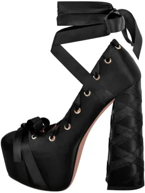 richealnini Strappy Heel Platform Sandals for Women Tie Up Block Heels Party Shoes