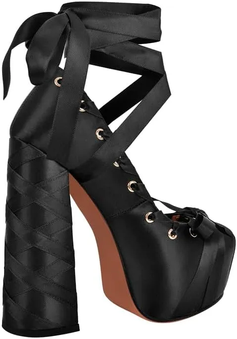 richealnini Strappy Heel Platform Sandals for Women Tie Up Block Heels Party Shoes