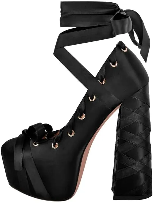richealnini Strappy Heel Platform Sandals for Women Tie Up Block Heels Party Shoes