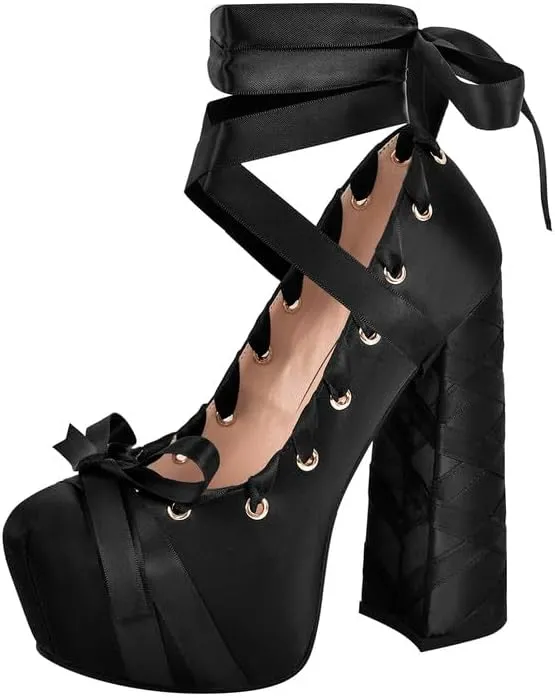 richealnini Strappy Heel Platform Sandals for Women Tie Up Block Heels Party Shoes