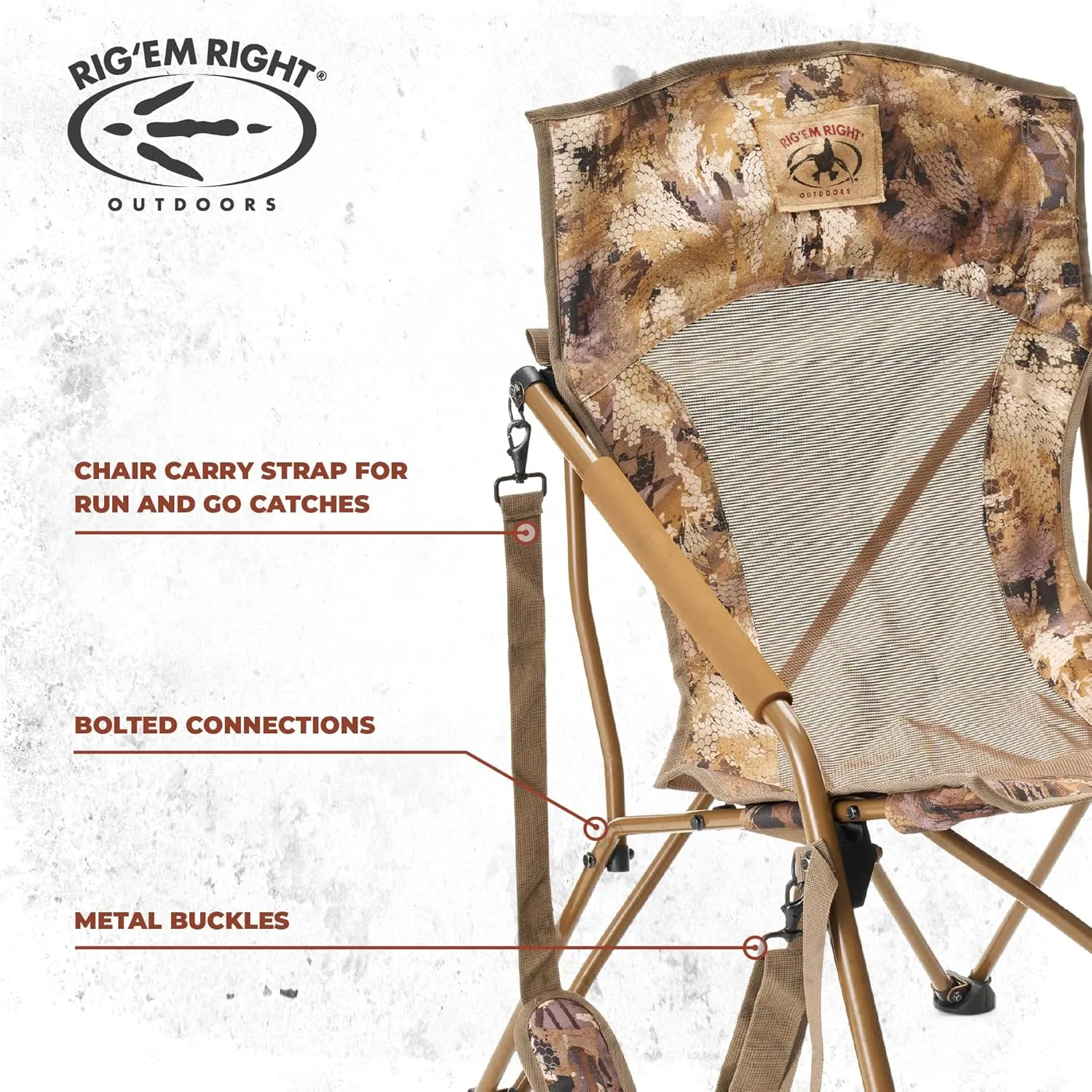 Rig'Em Right Waterfowl CampHunter Hunting Chair with Steel Frame and Carrying Straps, Gore Optifade Marsh
