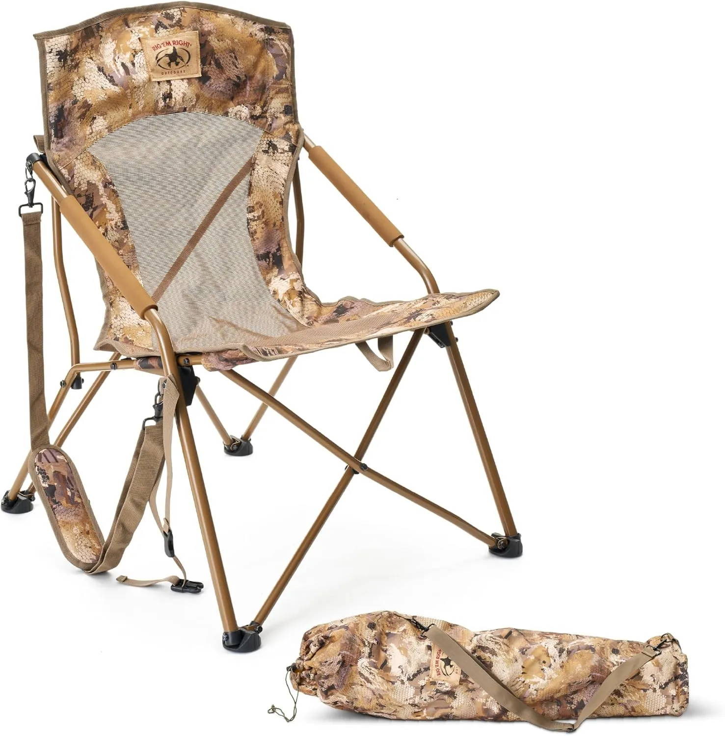 Rig'Em Right Waterfowl CampHunter Hunting Chair with Steel Frame and Carrying Straps, Gore Optifade Marsh