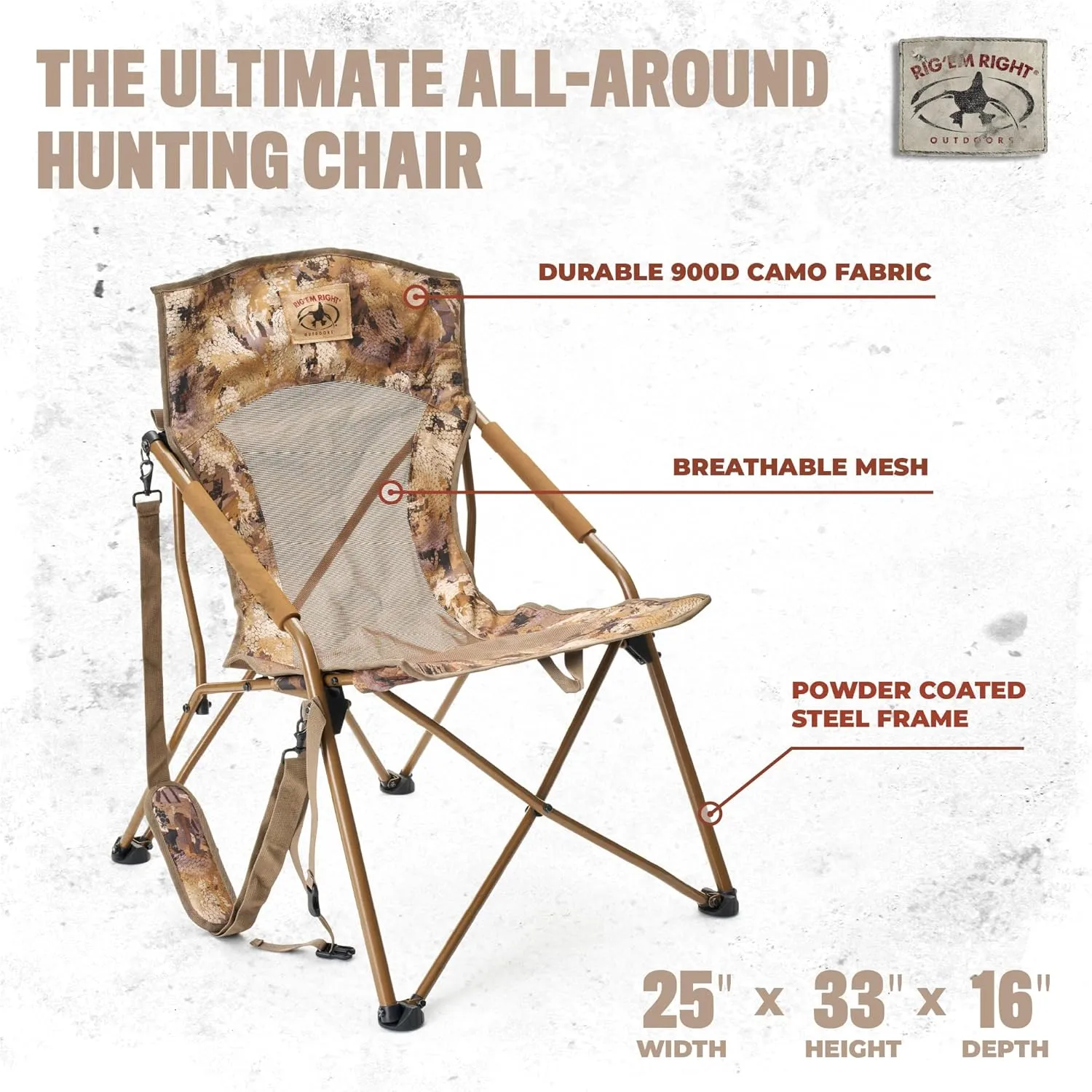 Rig'Em Right Waterfowl CampHunter Hunting Chair with Steel Frame and Carrying Straps, Gore Optifade Marsh