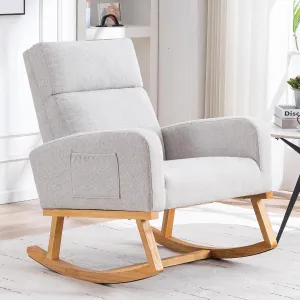Rocking Chair Nursery, Nursing Rocker Armchair with High Backrest, Comfy Rocking Chair for Nursery, Bedroom (Light Grey)