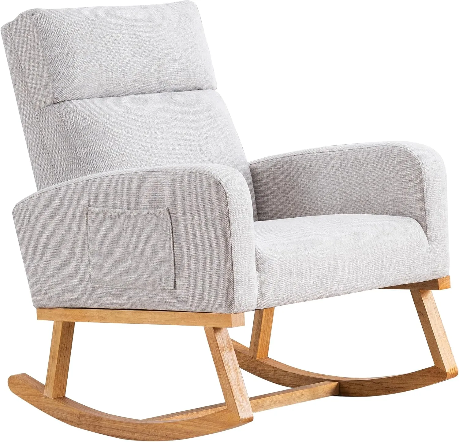 Rocking Chair Nursery, Nursing Rocker Armchair with High Backrest, Comfy Rocking Chair for Nursery, Bedroom (Light Grey)