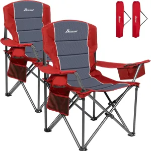 Romswi Oversized Camping Chairs,Heavy Duty Support 500 LBS,Padded Back & Arm Sport Chairs, Cup Holder Cooler Bag, Collapsible Folding Chairs for Outdoor, Fishing & Garden