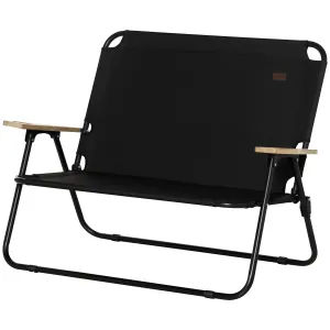 Rootz 2-Seater Foldable Camping Chair - Portable Deck Chair - Outdoor Camp Seat - Built-In Cup Holder - 141 x 67 x 80 cm - Black