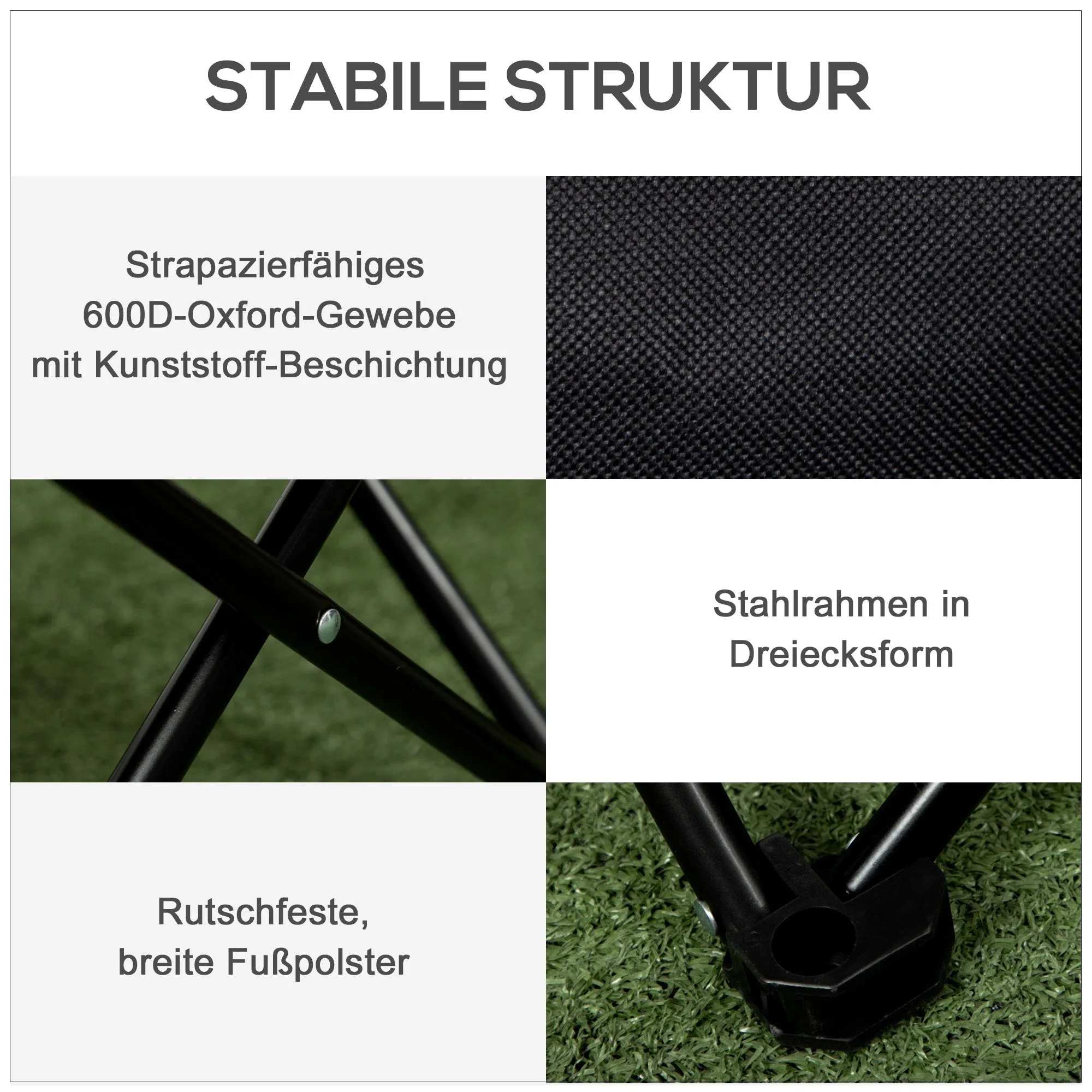 Rootz Foldable Camping Chair - Portable Seat - Steel Frame Chairs - Easy Transport - 61cm x 54cm x 66cm - Includes Carrying Bag