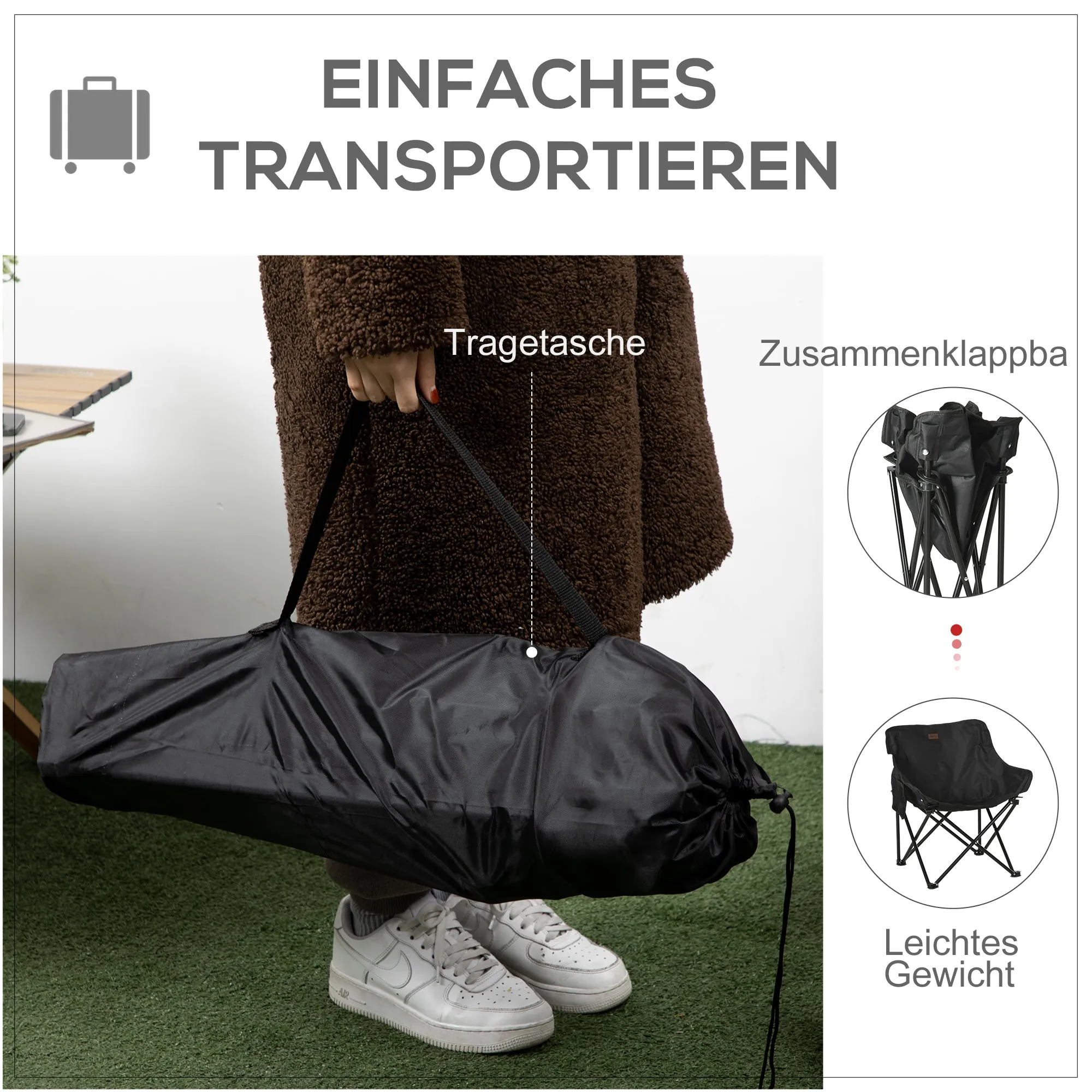 Rootz Foldable Camping Chair - Portable Seat - Steel Frame Chairs - Easy Transport - 61cm x 54cm x 66cm - Includes Carrying Bag